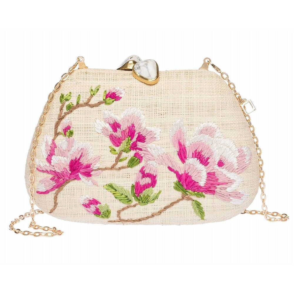 NEW RAFE NEW YORK women's floral raffia clutch in pink
